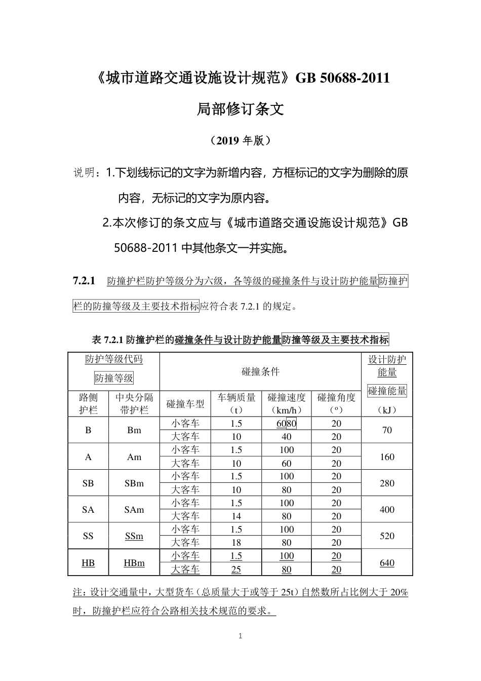 50688-2011《城市道路交通设施设计规范》2019年局部修订条文及条文说明.pdf_第1页