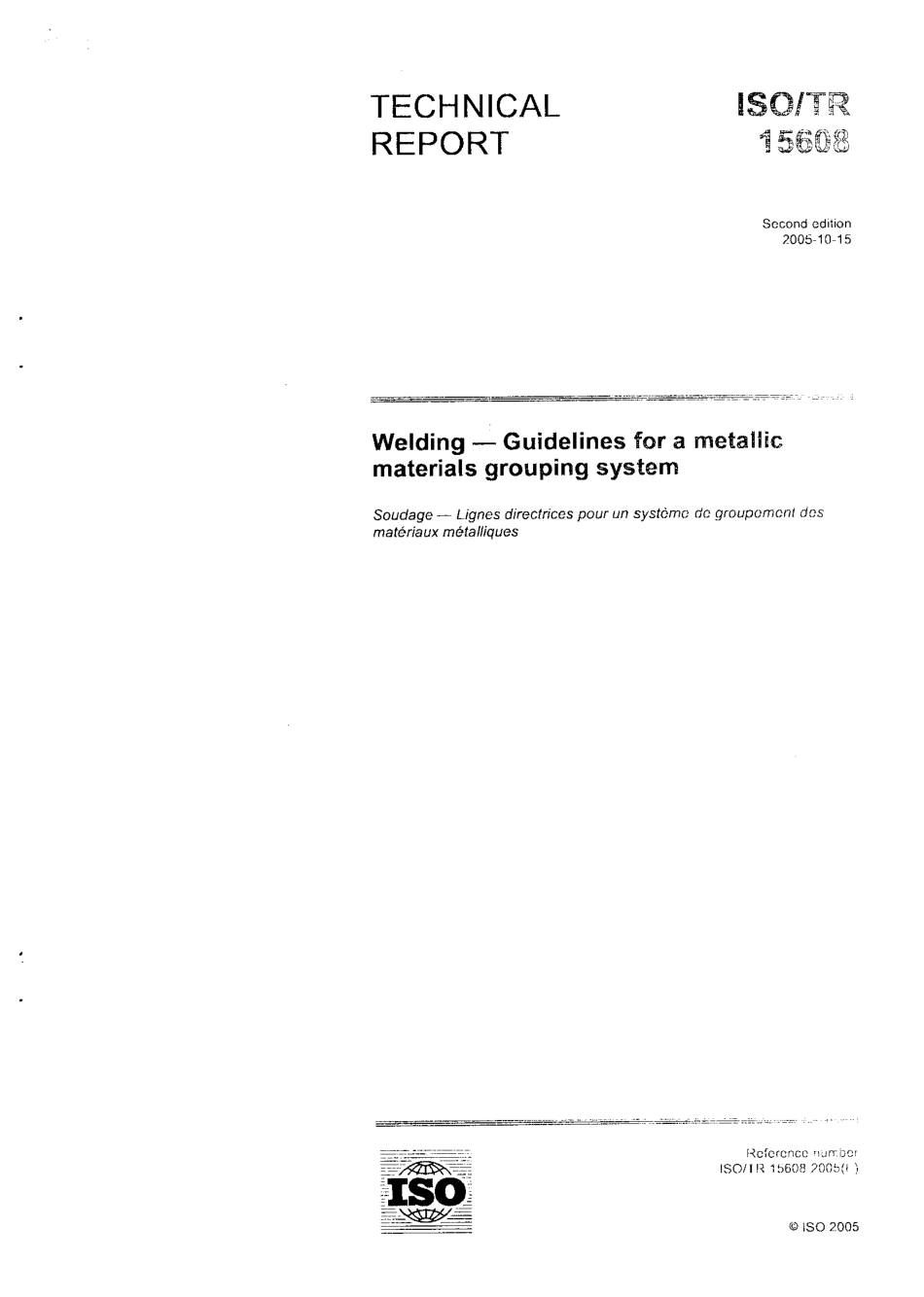 ISO TR 15608-2005焊接 金属材料分类体系指南.PDF_第1页