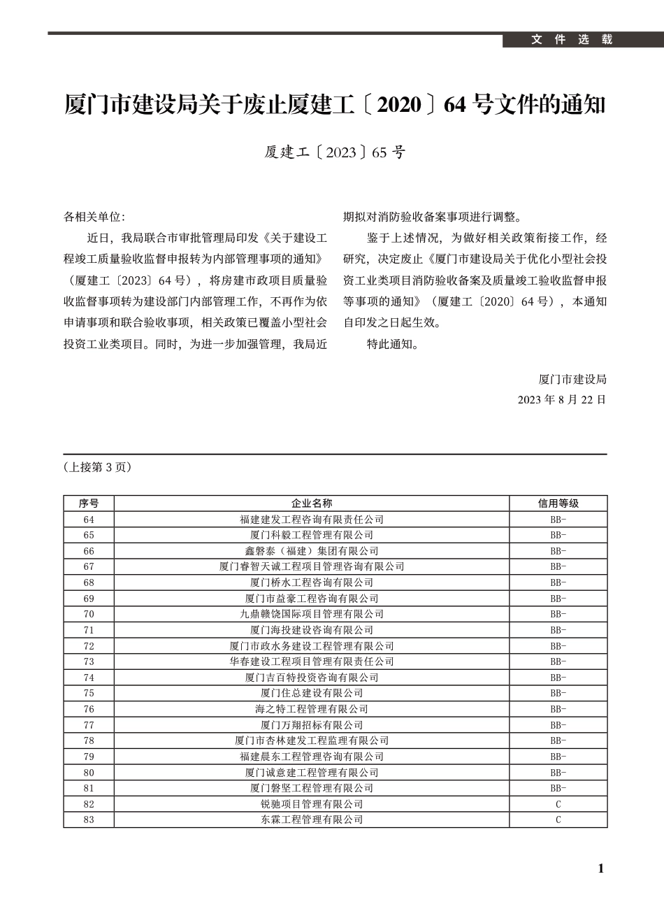 2023年10月《厦门建设工程信息》.pdf_第1页