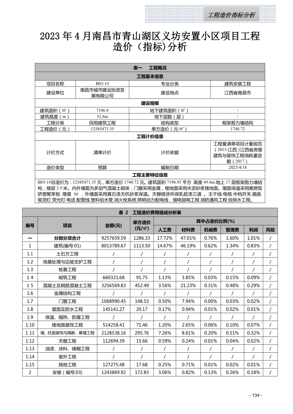 江西省信息价-2023年4月工程造价指标（案例）分析.pdf_第1页