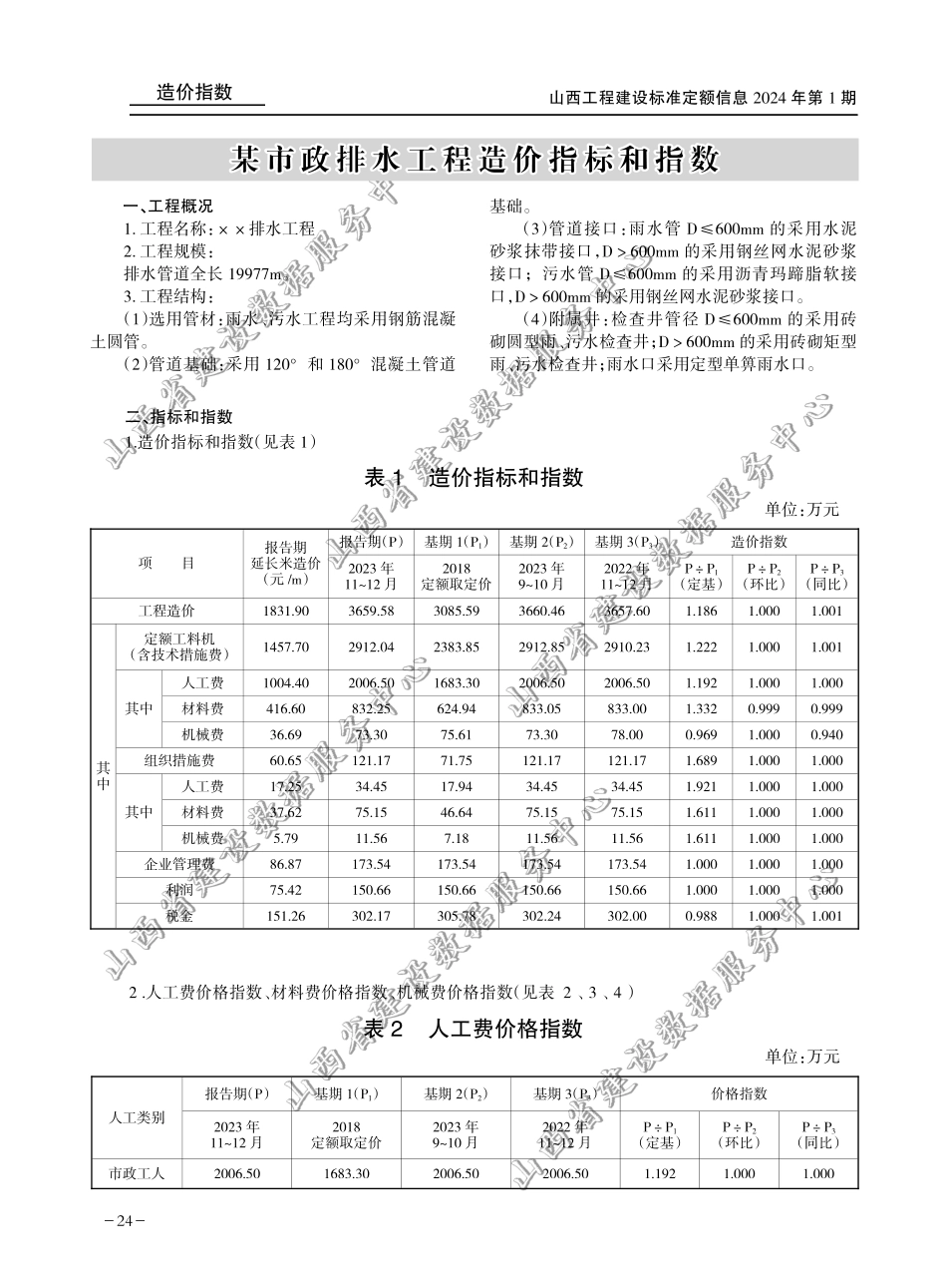 某市政排水工程造价指标和指数（2024年第1期）.pdf_第1页