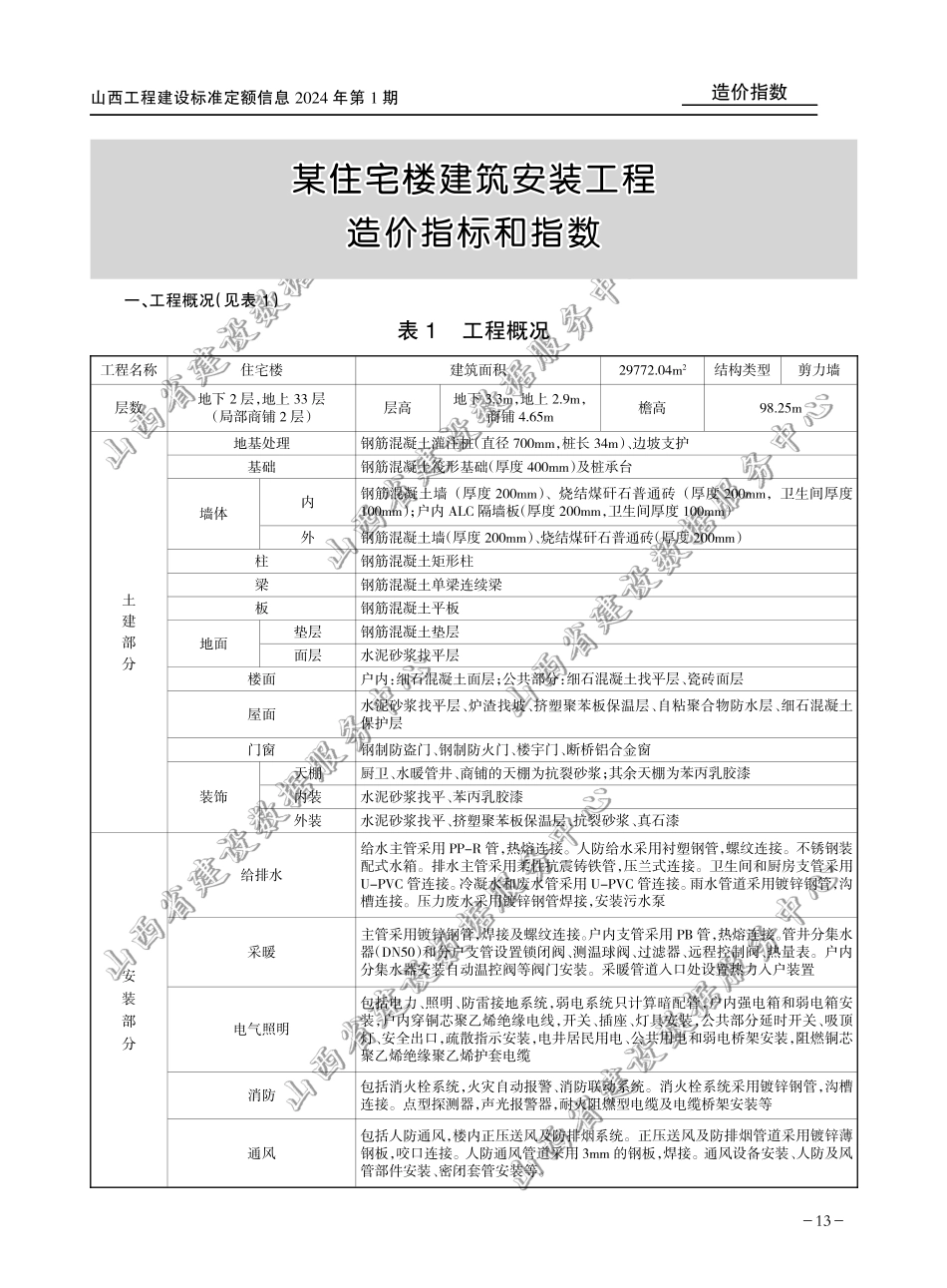某住宅楼建筑安装工程造价指标和指数（2024年第1期）.pdf_第1页