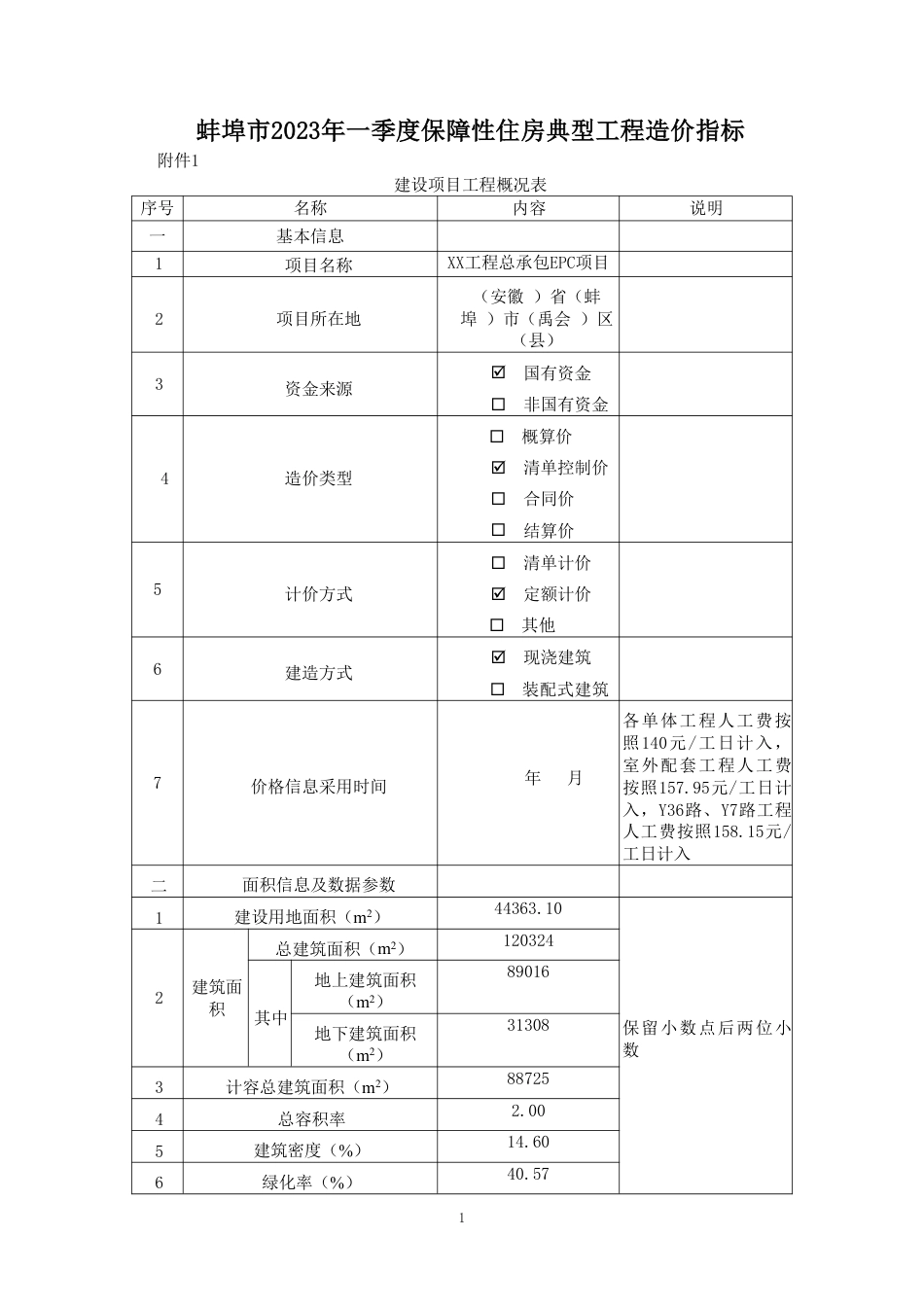 蚌埠市2023年一季度保障性住房典型工程造价指标.pdf_第1页