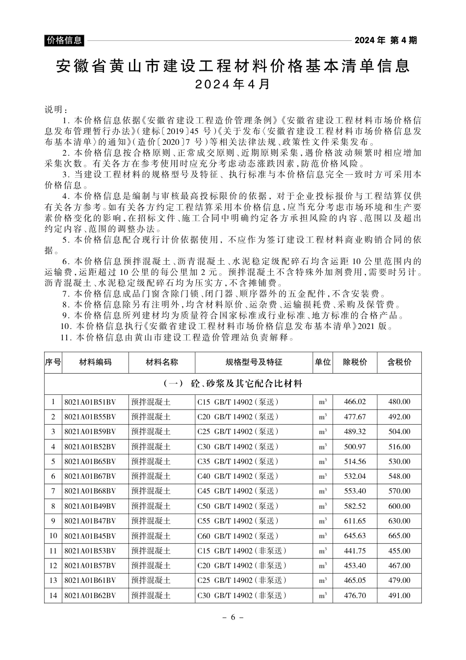 《黄山工程造价》2024年第4期材料价格信息.pdf_第1页