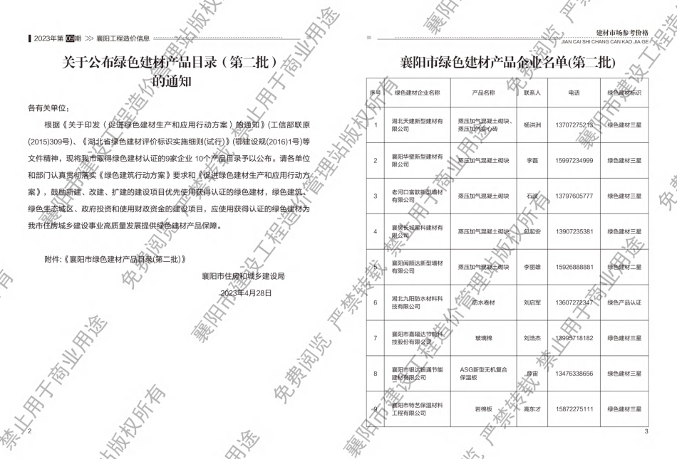 襄阳工程造价信息2023年9期.pdf_第2页