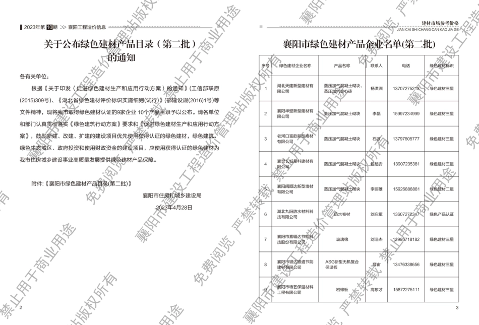 襄阳工程造价信息2023年10期.pdf_第2页
