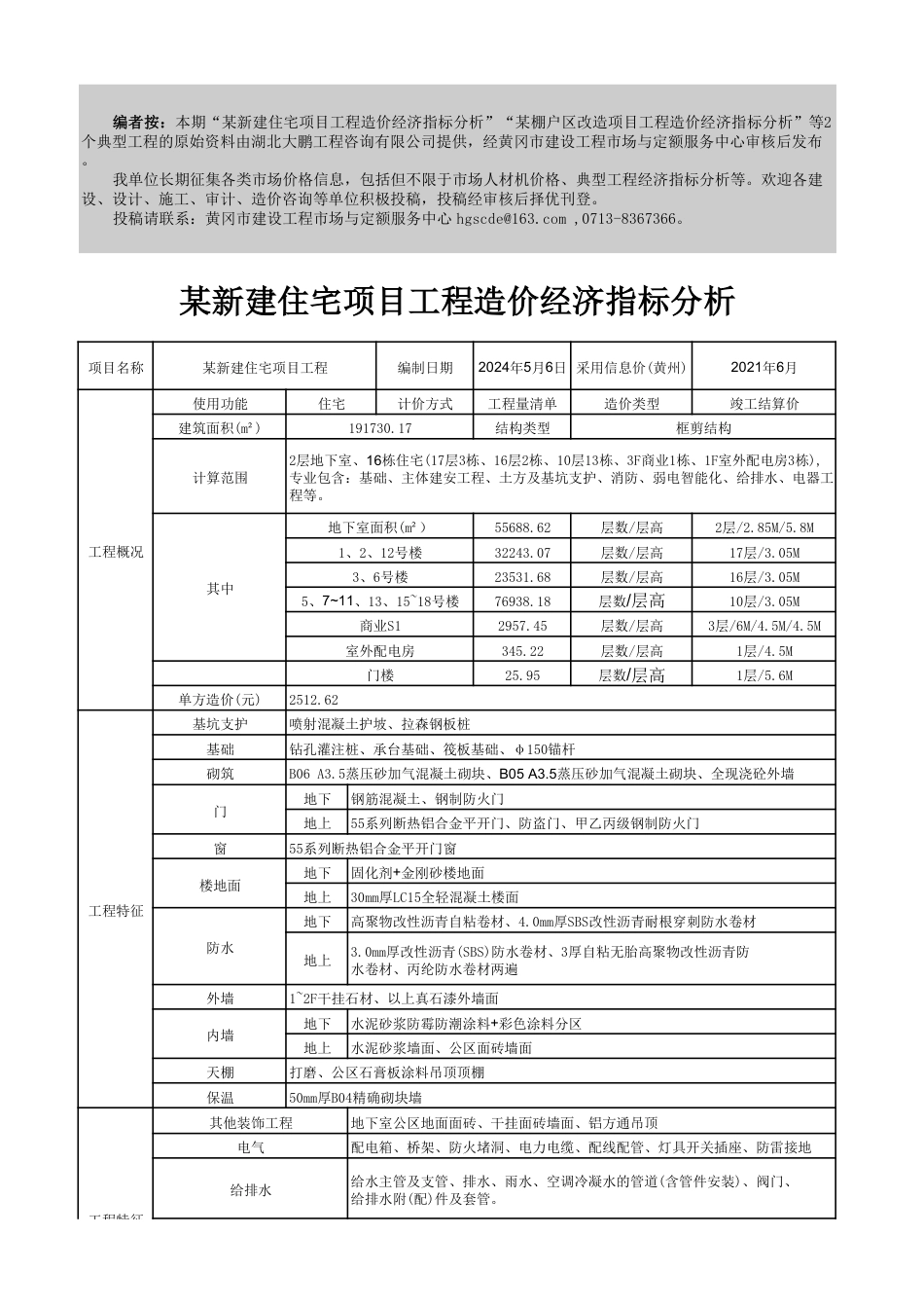 2024年黄冈某住宅项目工程造价经济指标分析等2个典型工程.pdf_第1页