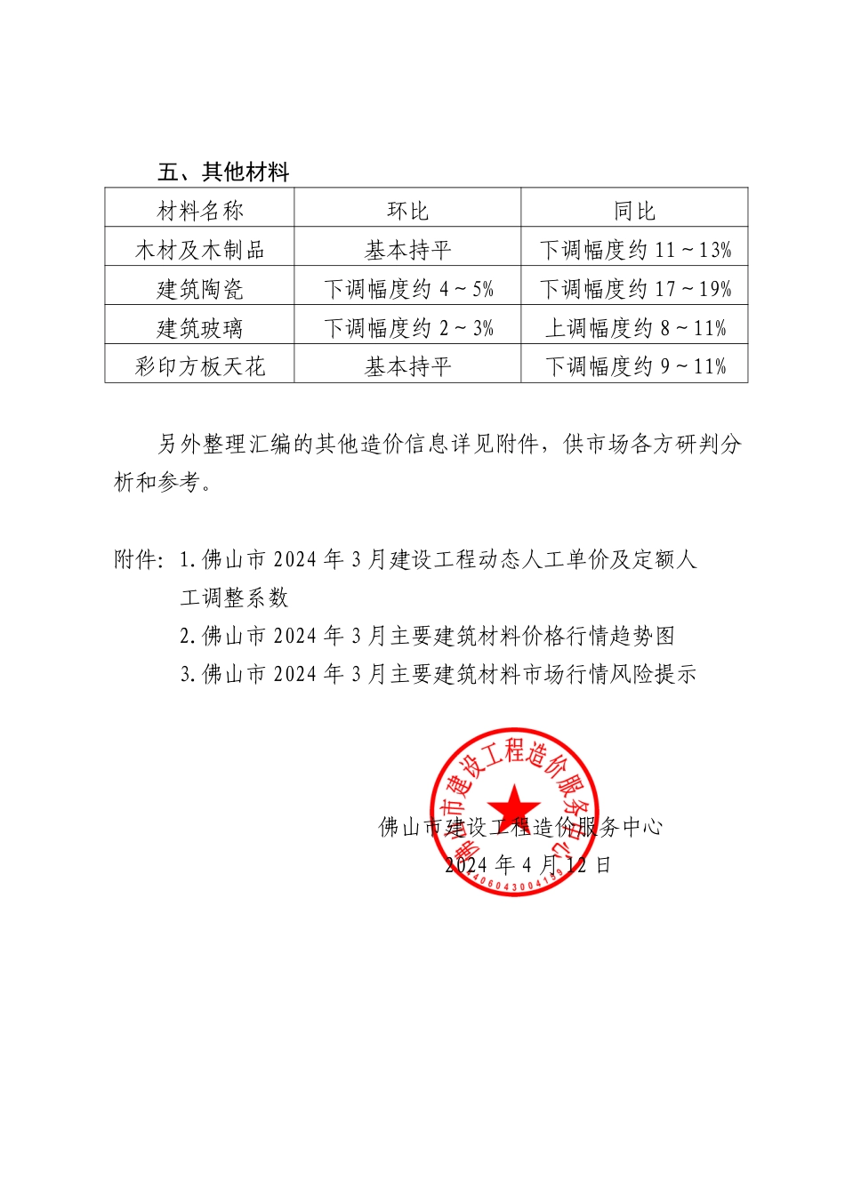 佛山市建设工程造价服务中心关于发布2024年3月份建设工程动态人工、主要建筑材料价格指数等造价信息的通知.pdf_第3页