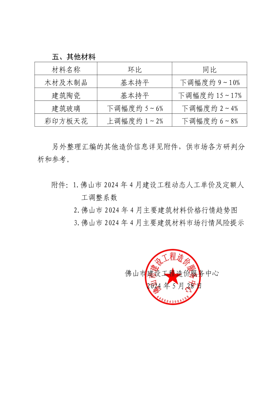 佛山市建设工程造价服务中心关于发布2024年4月份建设工程动态人工、主要建筑材料价格指数等造价信息的通知.pdf_第3页
