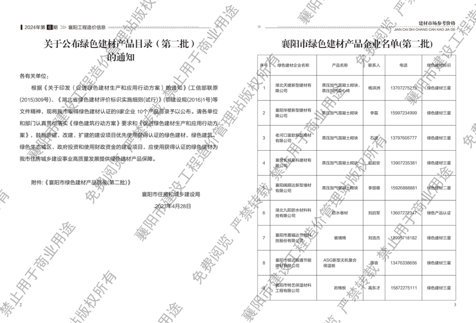 襄阳工程造价信息2024年6期.pdf_第2页