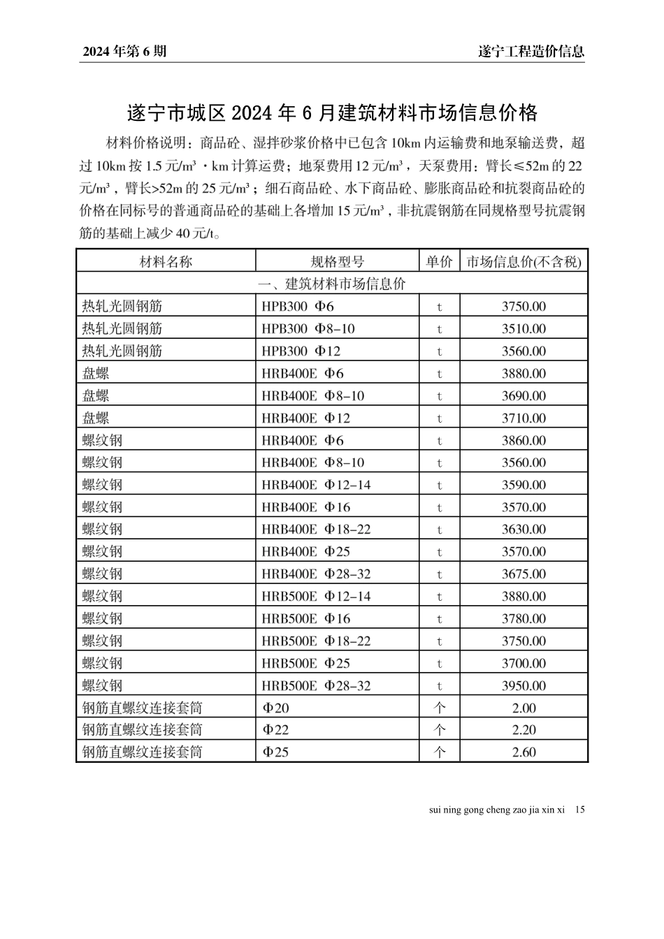 遂宁市2024年6月建材信息.pdf_第1页