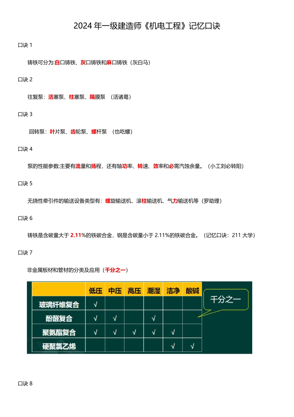 2024年一建《机电工程》45条记忆口诀总结.pdf_第1页