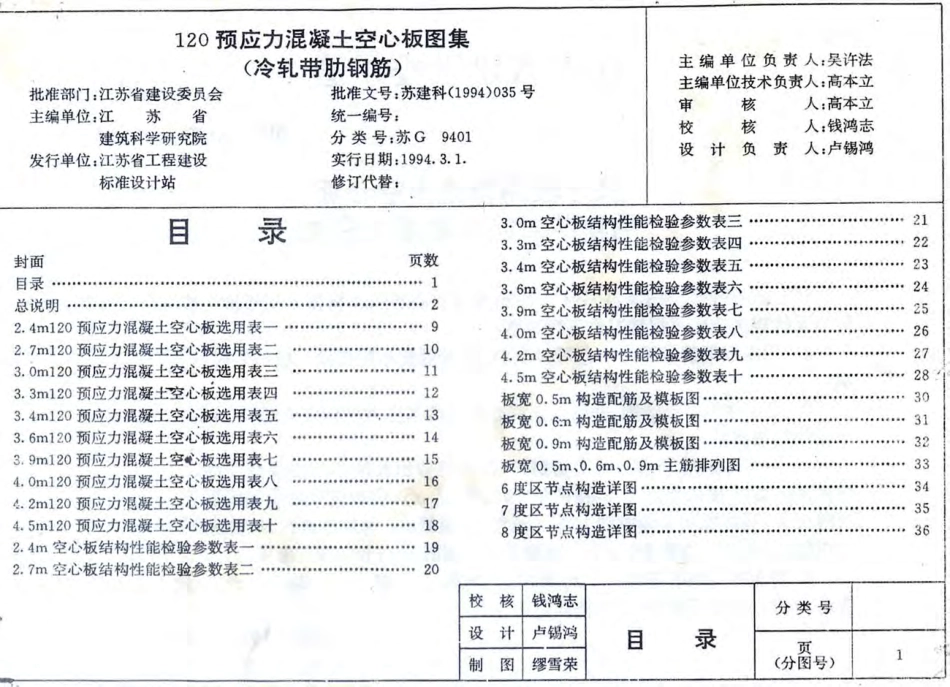 苏G9401 120预应力混凝土空心板图集(冷扎带肋钢筋).pdf_第3页