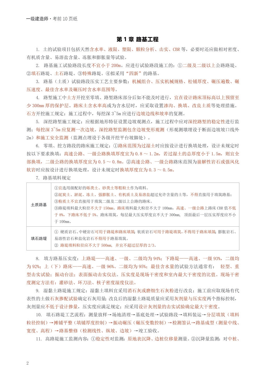 2024年一级建造师《公路工程》考前预测10页纸.pdf_第2页
