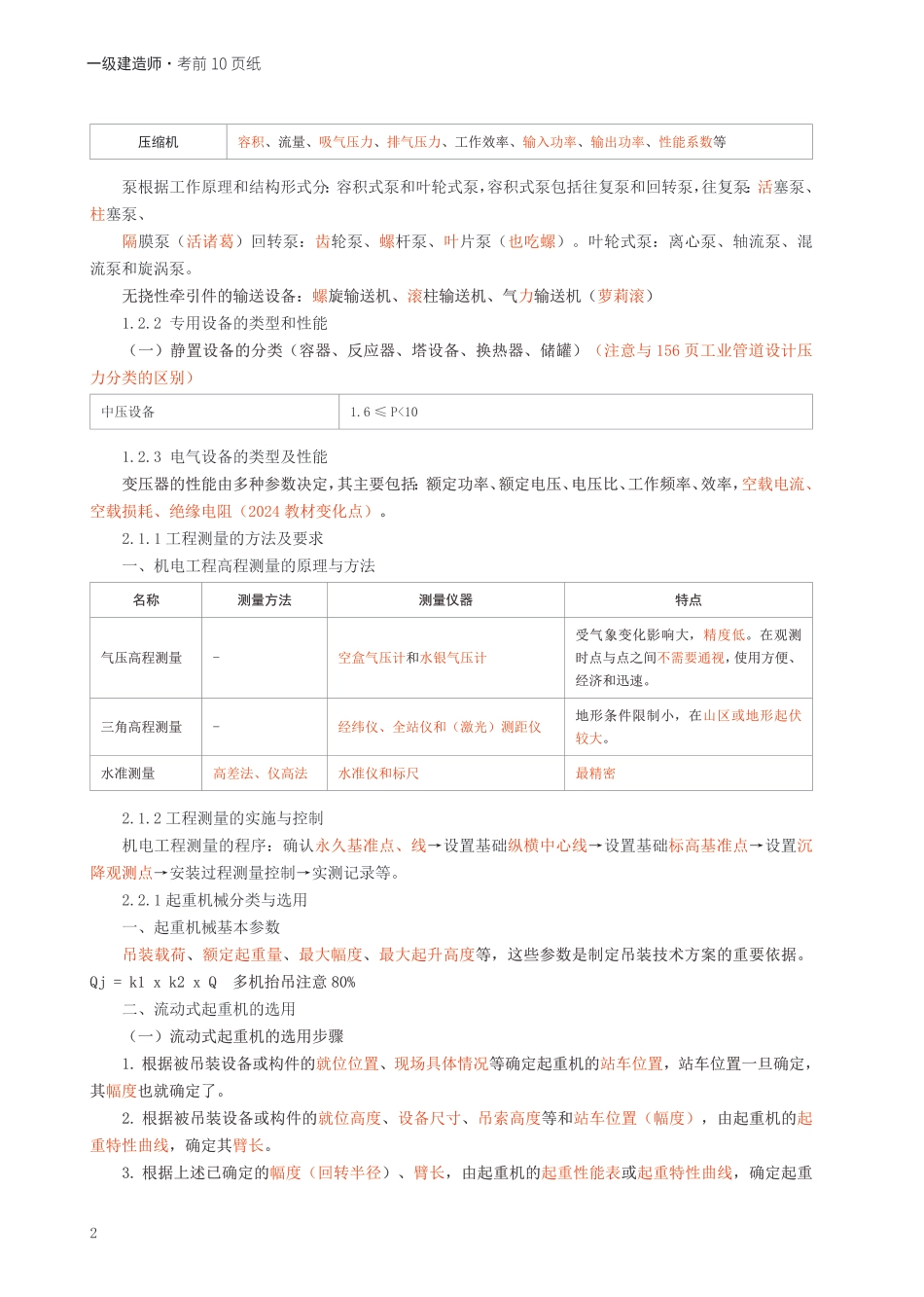 2024年一级建造师《机电工程》考前预测10页纸.pdf_第2页