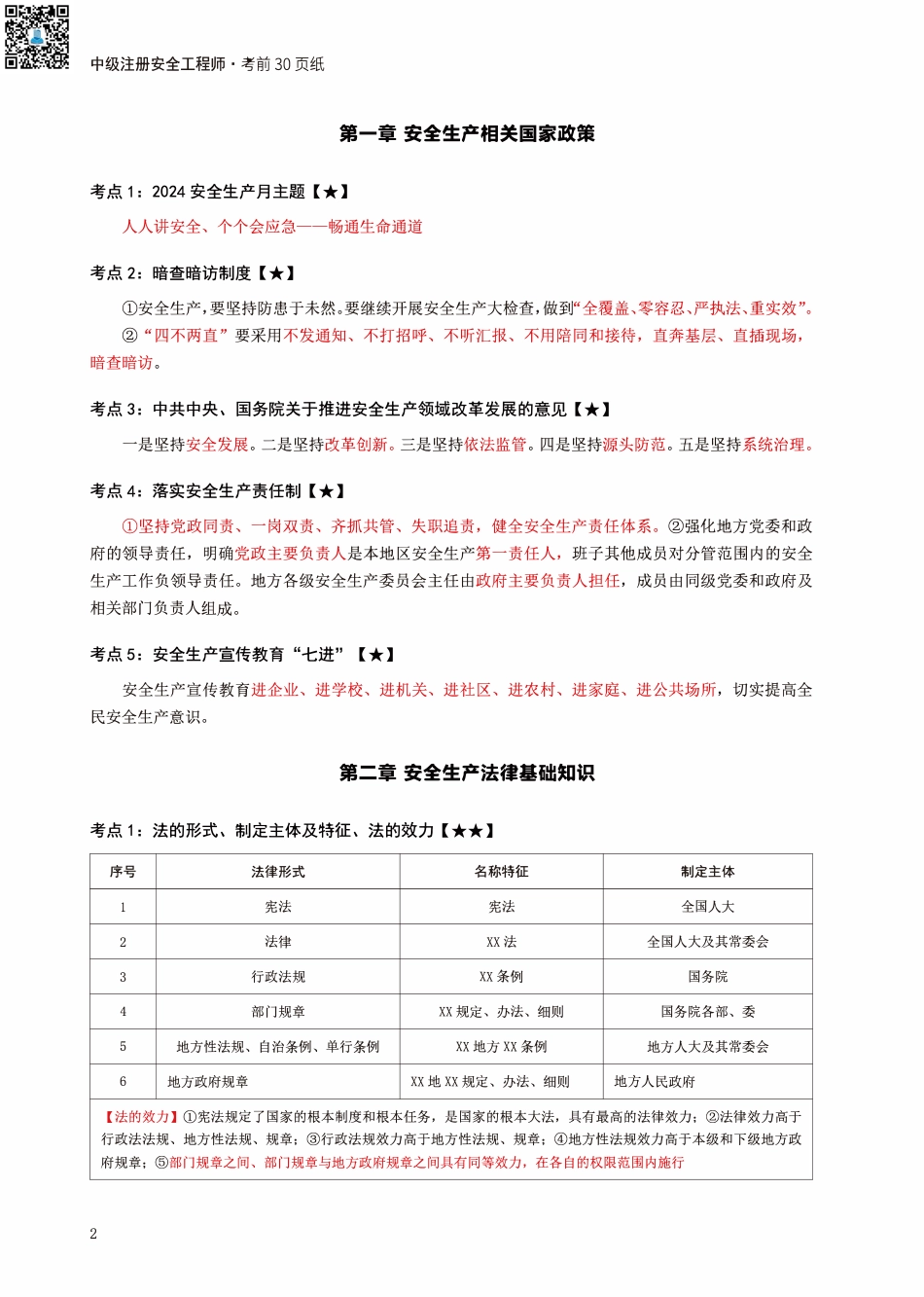 2024年中级注册安全工程师《安全生产法律法规》考前30页纸.pdf_第2页
