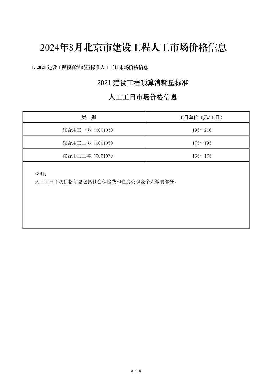 2024年8月京津冀建设工程人工市场价格-北京.pdf_第1页