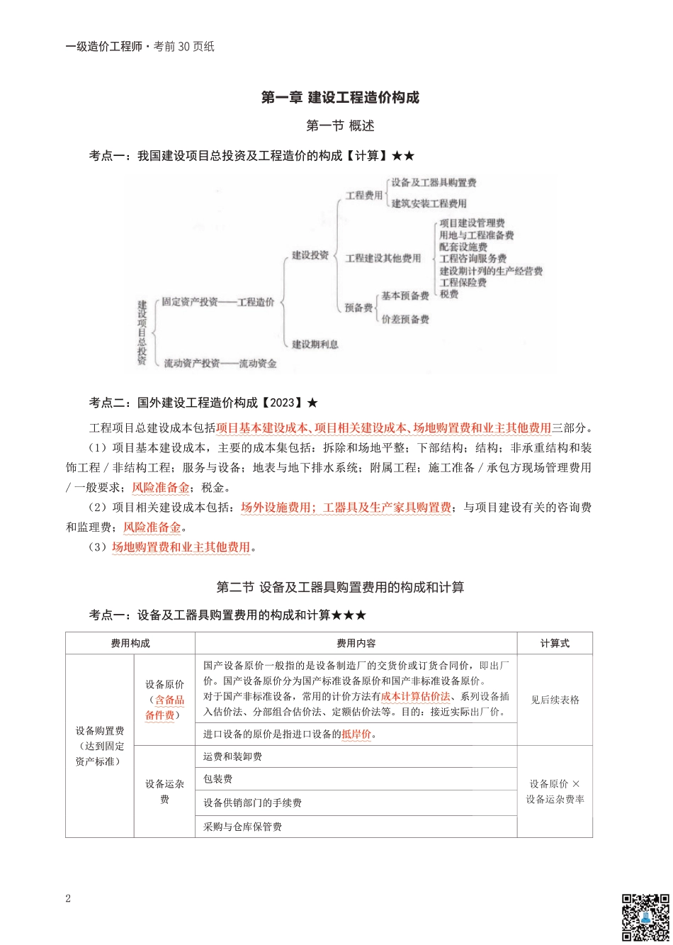 24年一级造价工程师《建设工程计价》考前30页纸.pdf_第2页
