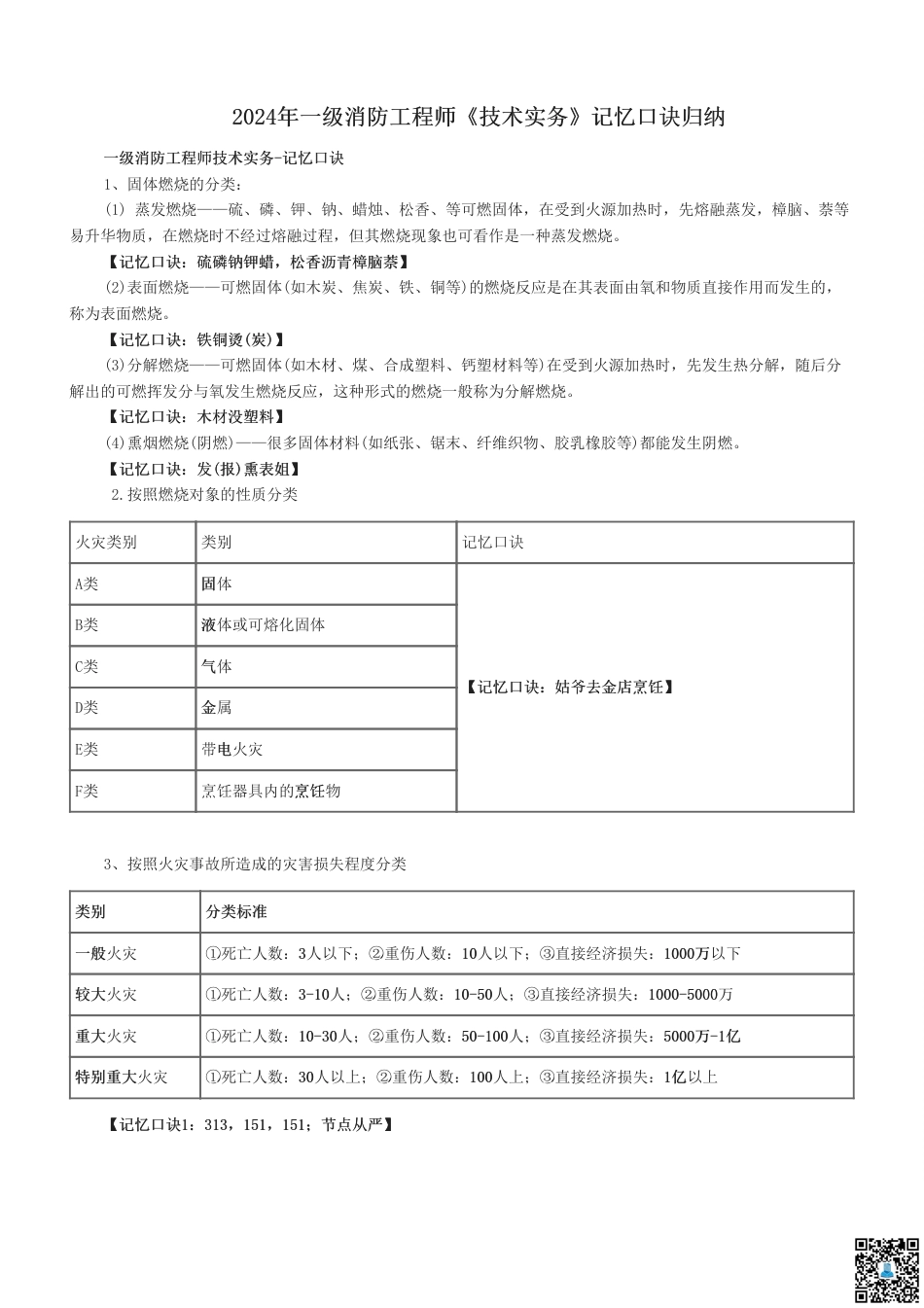 2024年一级消防工程师《技术实务》记忆口诀归纳.pdf_第1页