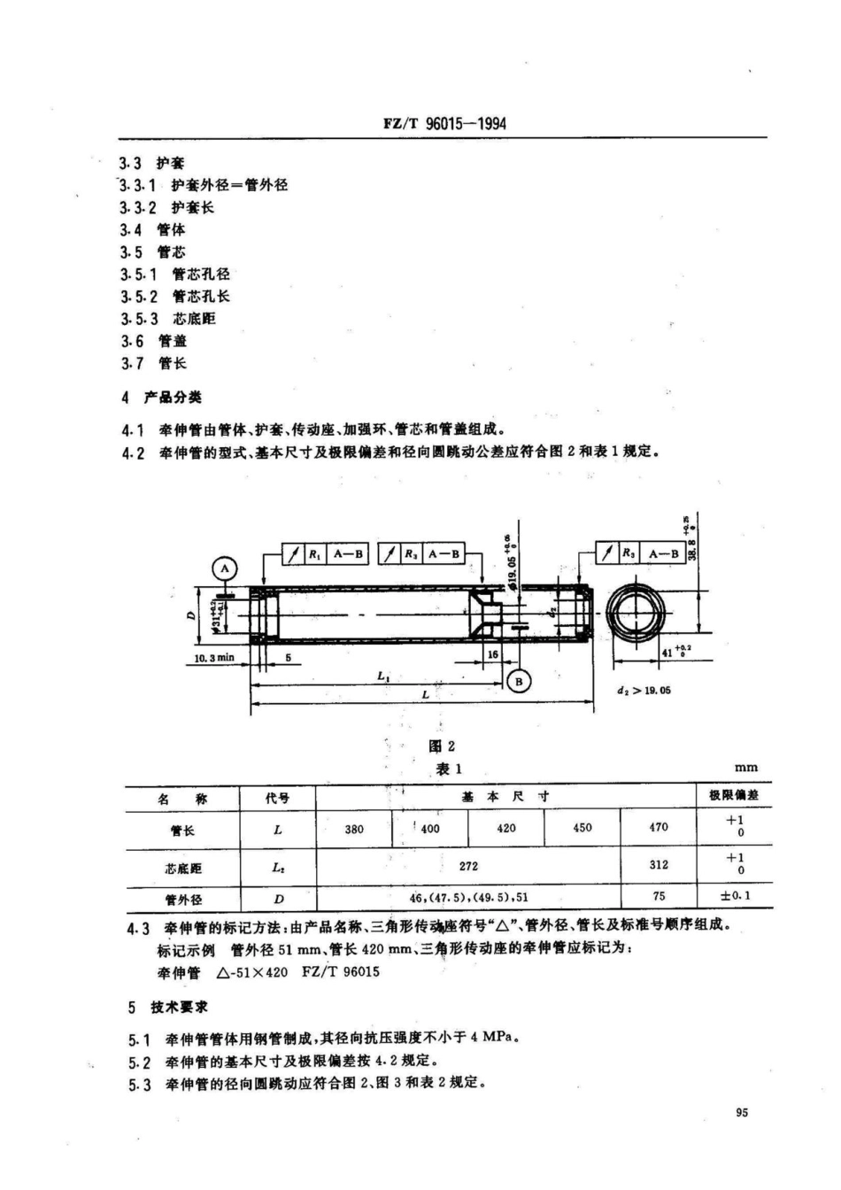 【FZ纺织行业标准】FZT 96015-1994 化纤牵伸加捻机用圆柱形筒管.pdf_第2页