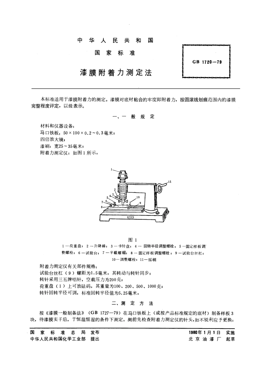 GB 1720-1979漆膜附着力测定法.pdf_第1页