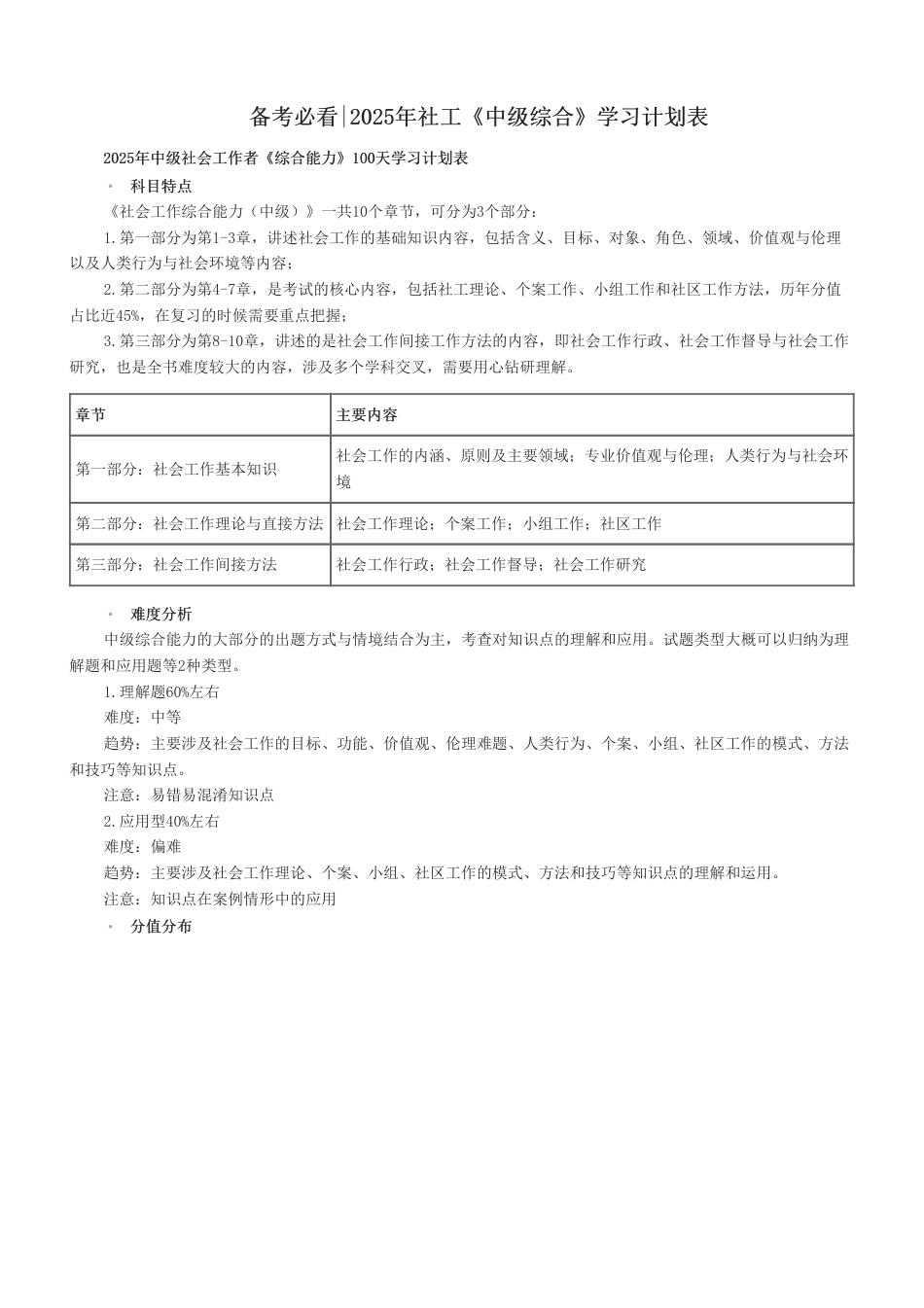 备考必看2025年社工《中级综合》学习计划表.pdf_第1页