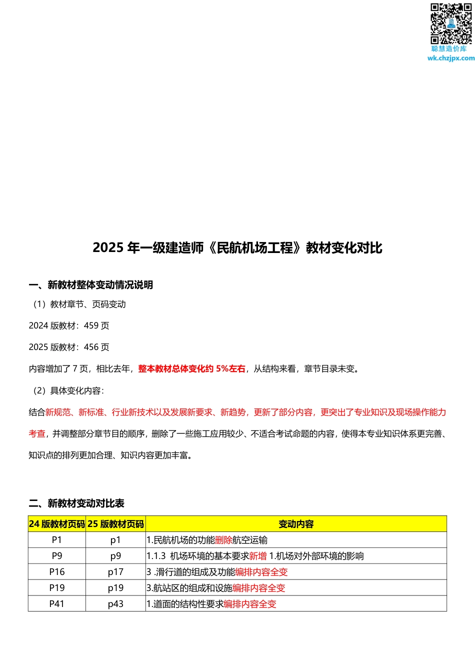 2025年一级建造师《民航机场工程》新旧教材对比（变动5_）.pdf_第1页