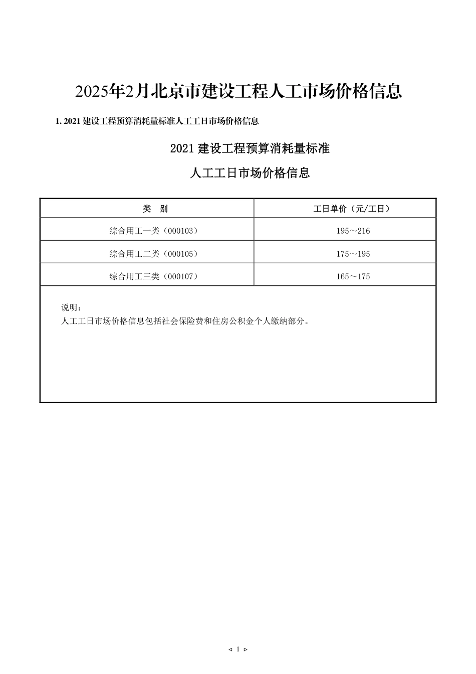 2025年2月北京建设工程人工市场价格.pdf_第1页