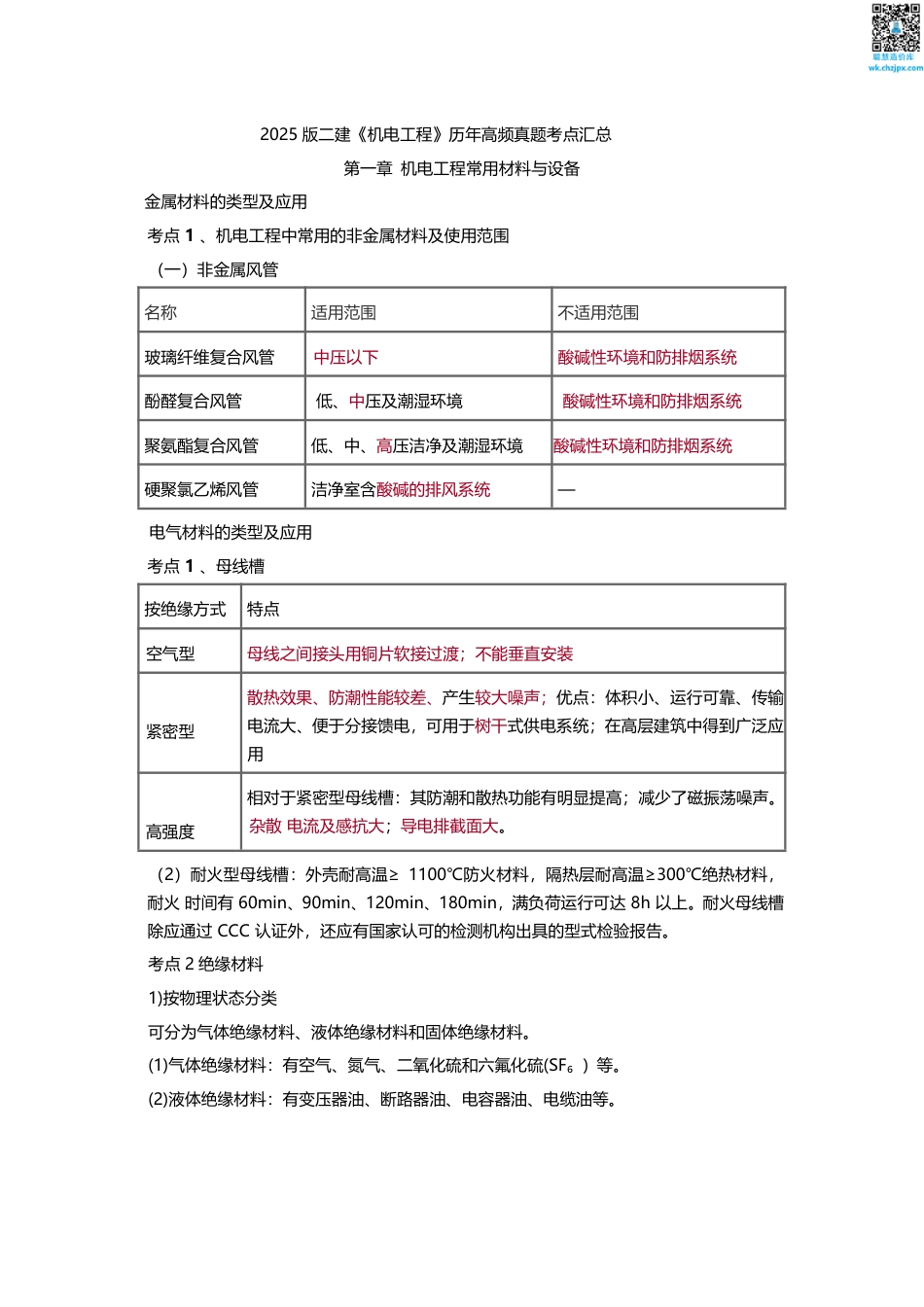 2025版二建《机电工程》历年高频真题考点汇总.pdf_第1页