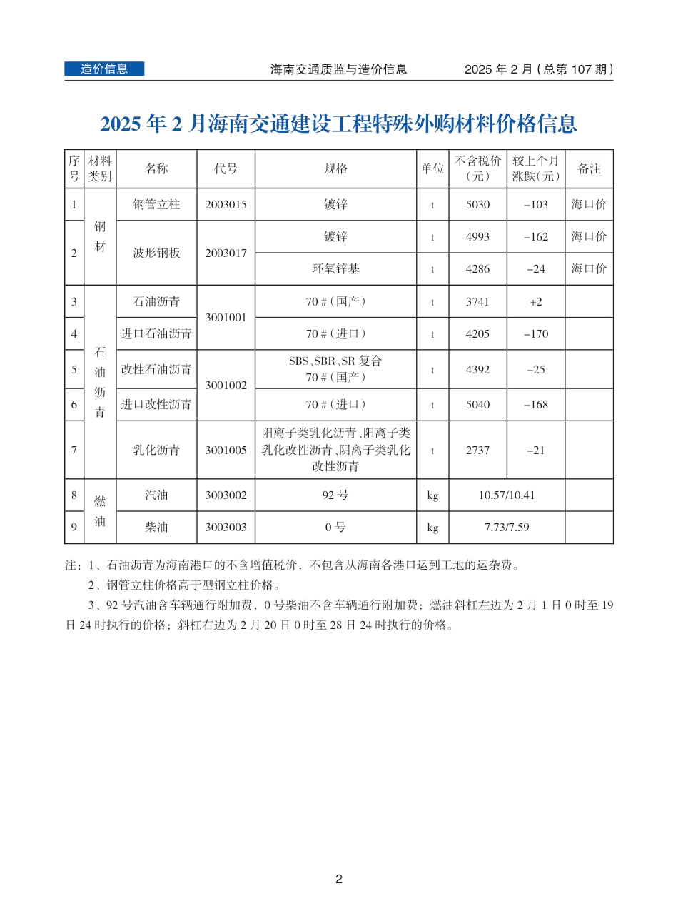 海南交通质监与造价信息（2025年2月，总第107期）-信息价.pdf_第2页