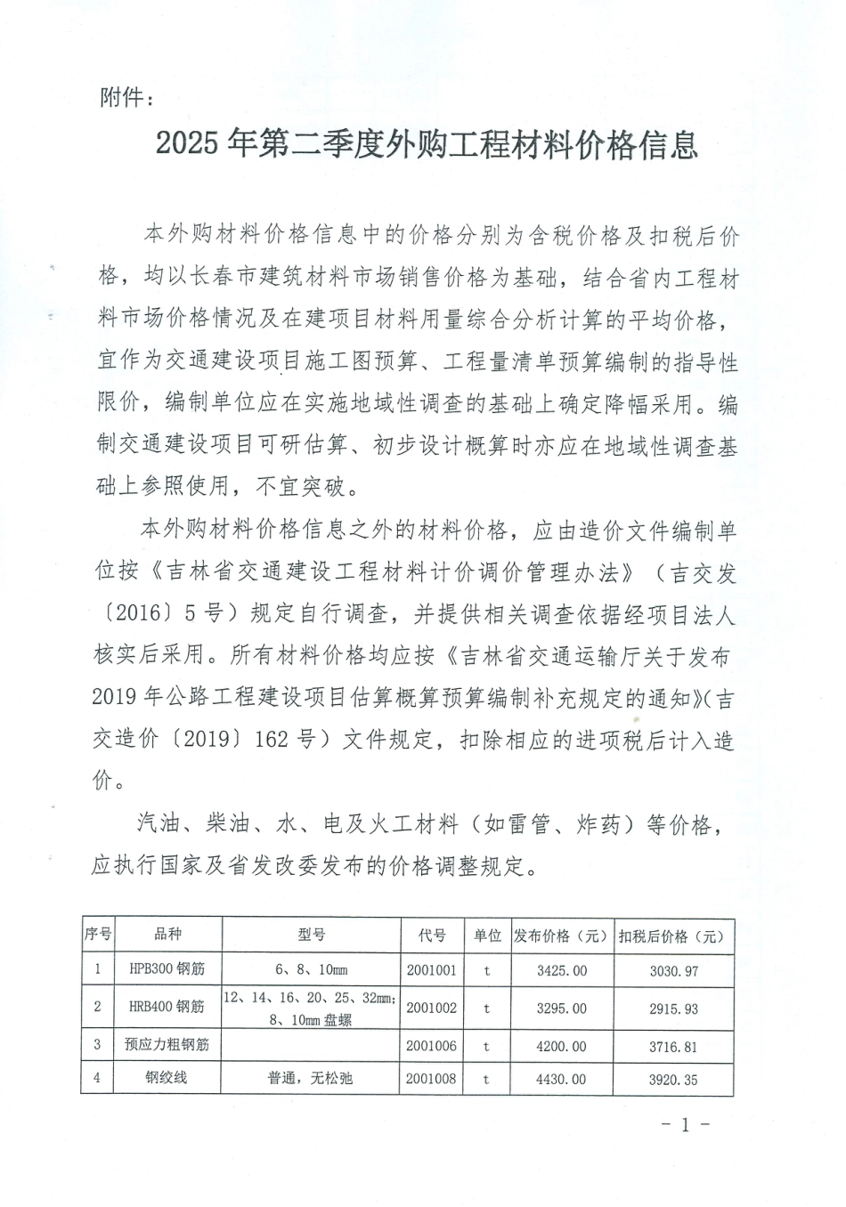 吉林省公路交通工程2025年 第二季度外购工程材料价格信息-信息价.pdf_第1页