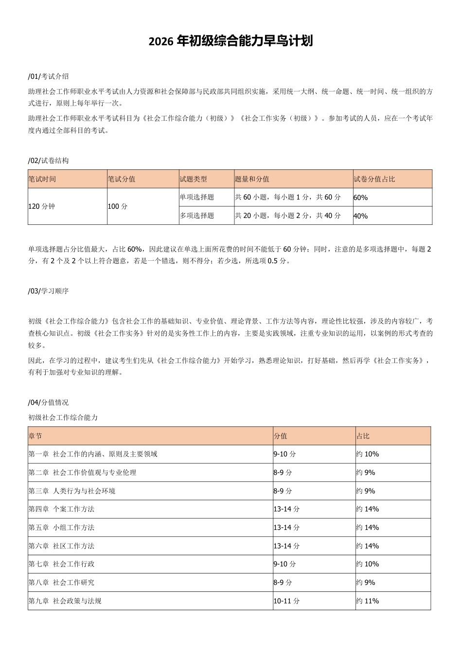 2026年初级社会工作综合能力早鸟学习计划表.pdf_第1页
