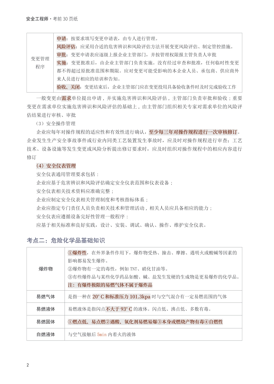 2025年中级注册安全工程师《化工安全》考前30页纸.pdf_第2页