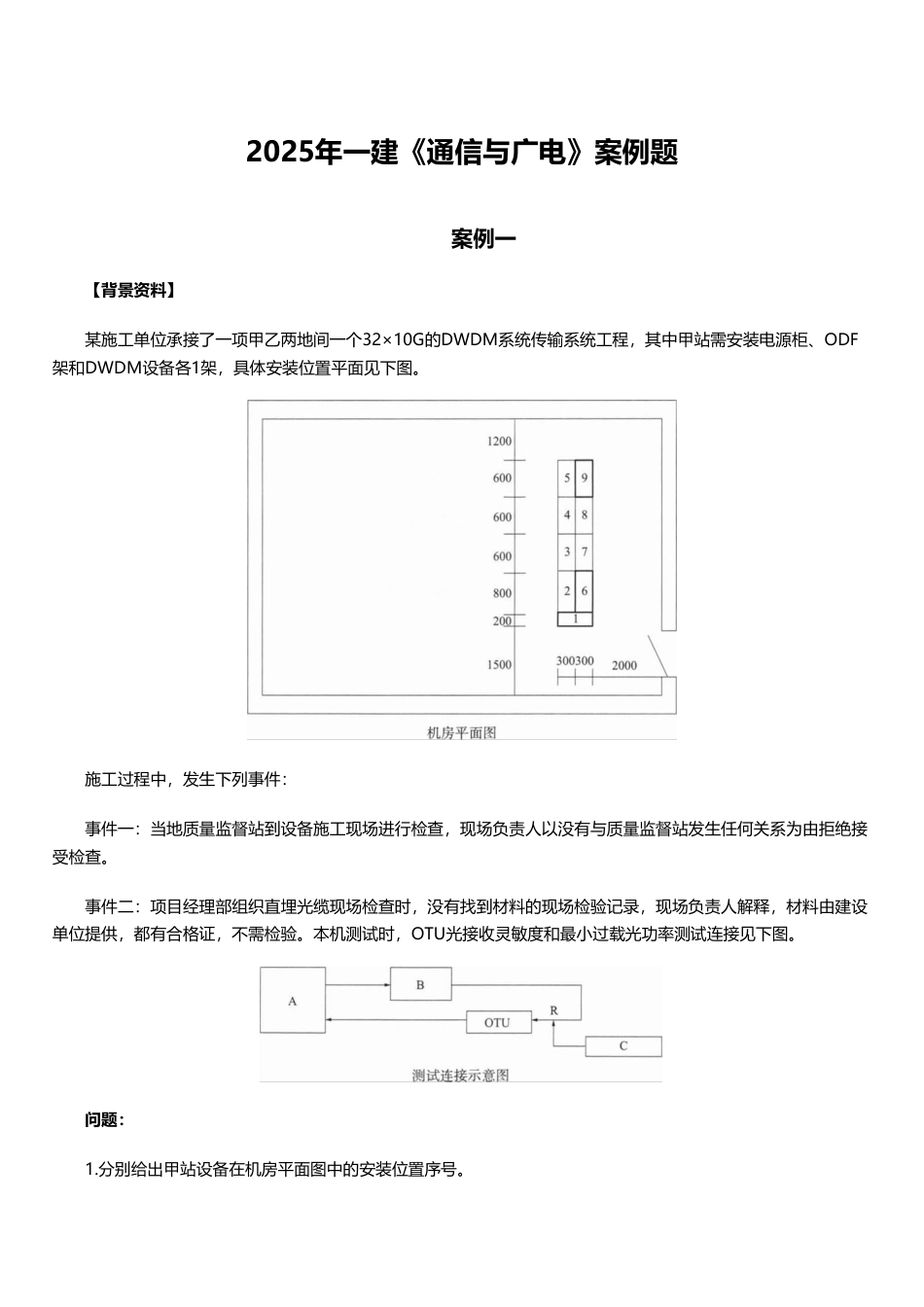 临考必刷！2025年一建《通信与广电工程》案例题10道.pdf_第1页