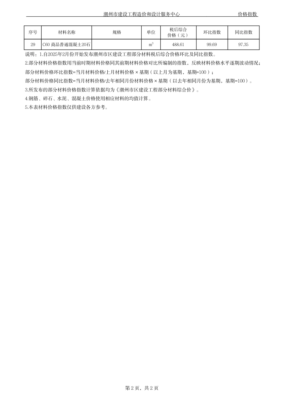 潮州市区建设工程2025年8月部分材料税后综合价格环比及同比指数.pdf_第2页