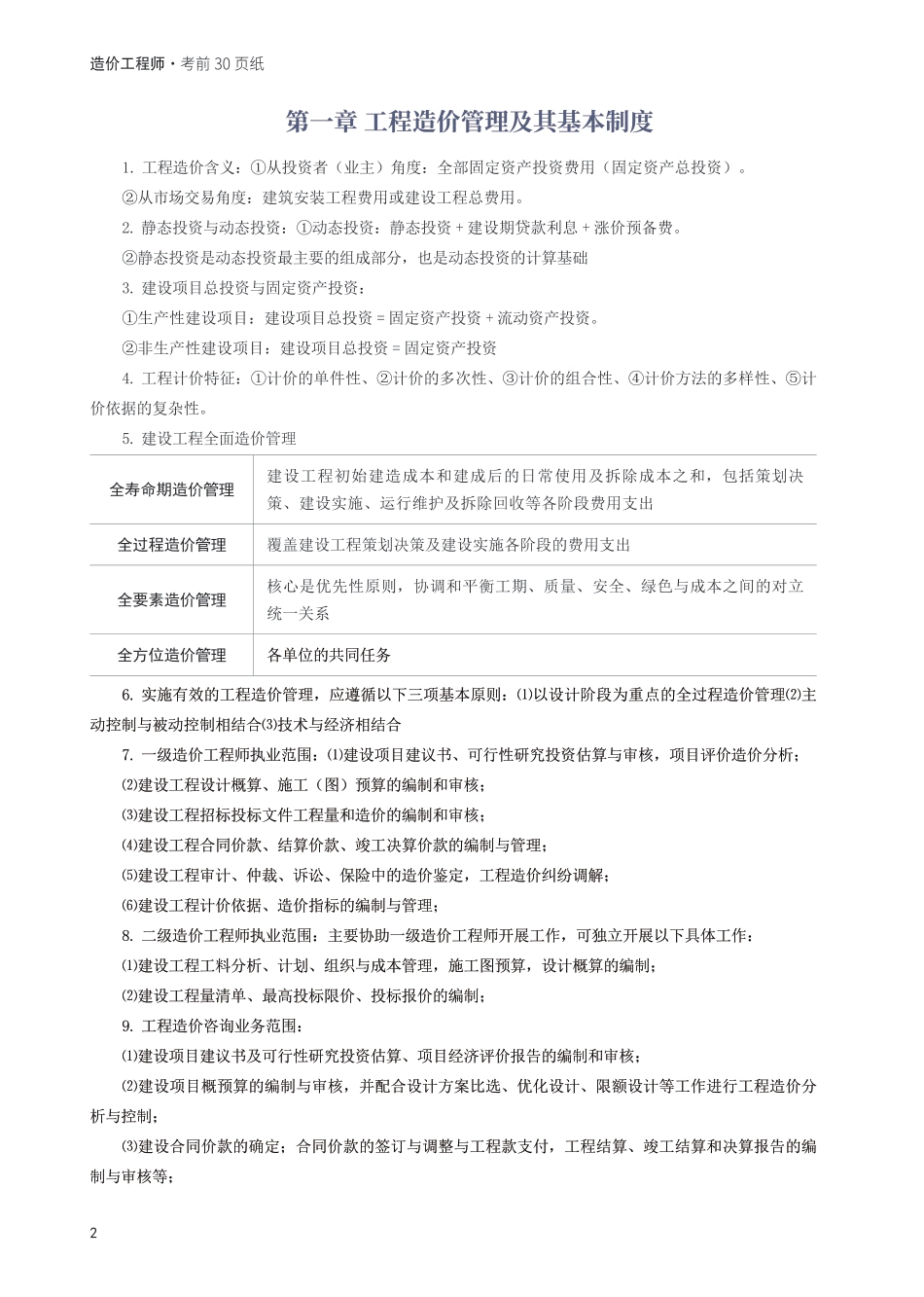 2025年一级造价工程师《建设工程造价管理》考前30页纸.pdf_第2页